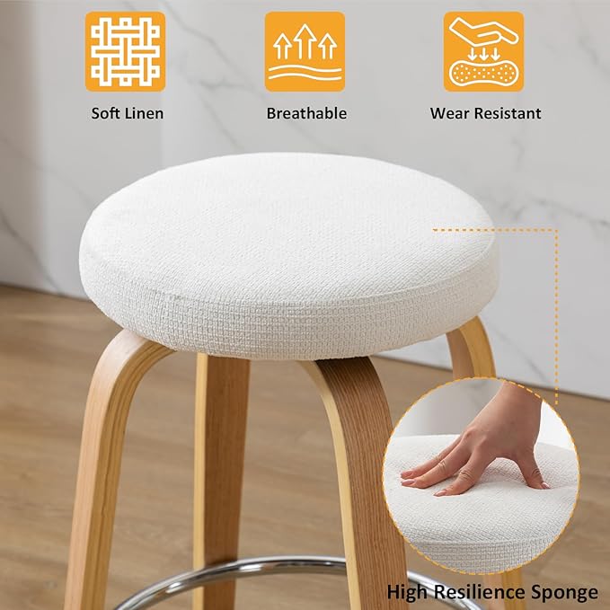 Swivel Bar Stools Set of 2 for Island Kitchen, Modern 26" Backless Counter Height Bar Stools, 360 Swivel Saddle Seat, White