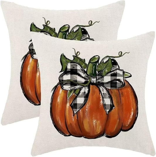 BETGINY Fall Pillow Covers 18X18 Inch Set of 2 Buffalo Plaid Fall Pumpkin Throw Pillow Covers Fall Decor Autumn Decorative Throw Pillow Cover Thanksgiving Decorations for Sofa Couch Home