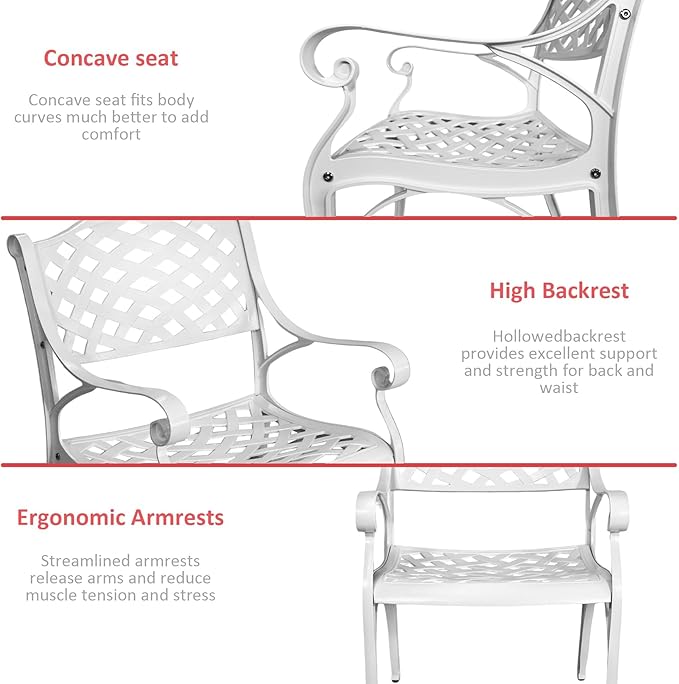 Cast Aluminum Patio Chairs of 2, Outdoor Dining Chairs Set, Aluminum Patio Chairs with Armrest for Garden, Backyard, Poolside, Balcony