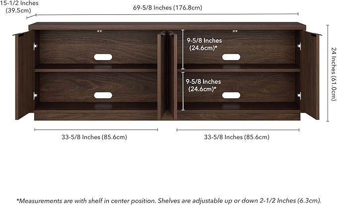 Henn&Hart Fluted TV Stand for TVs up to 78" with 2 Ribbed Storage Cabinets and Adjustable Shelves for Living Room, Family Room, or Office, Warm Brown