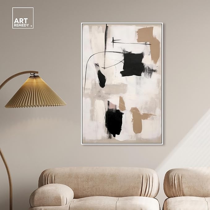 Art Remedy Strings in Abstraction Canvas Muted Abstract Wall Art, White Frame, 30" x 45"