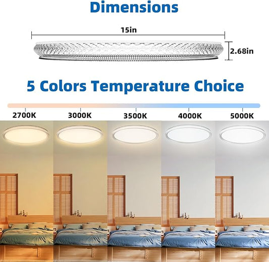 Led Ceiling Light Flush Mount,Bedroom Lights for Ceiling,led Kitchen Ceiling Light,Dimmable 35W 4000LM,5CCT Selectable Color Temperature,15 in for Living Room,Office,Hallway,Bedroom,Kitchen