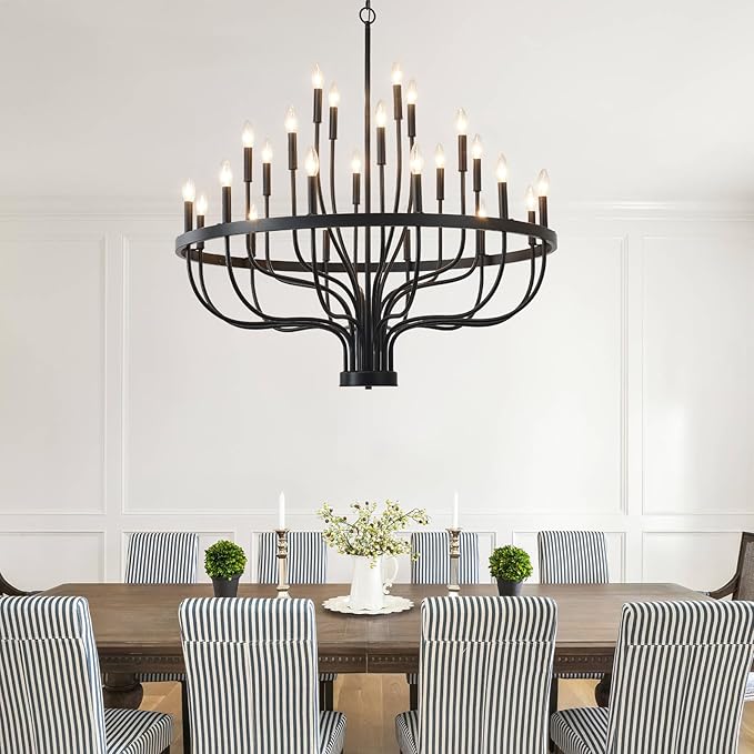 HHR 40-Inch Farmhouse Foyer Chandelier Entryway High Ceiling 24-Light, Candle Chandelier Light Fixtures Modern Black Chandeliers for Dining Room Bedroom Hallway Kitchen Living Room
