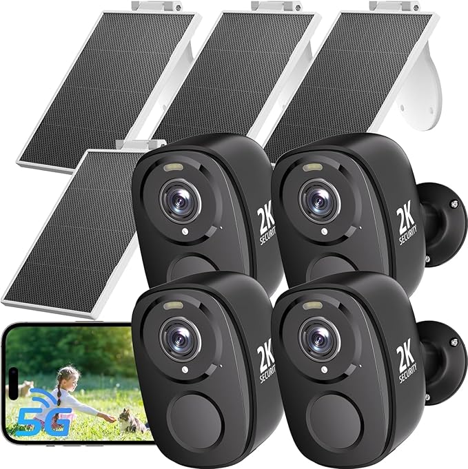 Security Cameras Wireless Outdoor - 2K Solar Security Camera for Home Security, Cloud/SD(up to 256G), Waterproof Camera with AI Motion Detection, Color Night Vision,2-Way Audio, (W1-B-SP-4Pack)