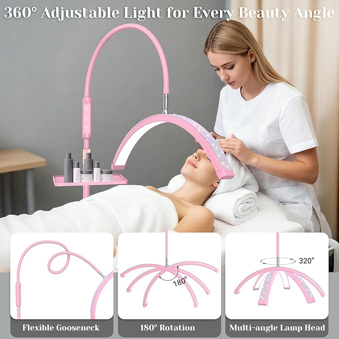 Bling Lash Light for Eyelash Tech, Led Half Moon Light Lamp for Tattoo, Lash Extensions, Nail, Esthetician & Artists, Adjustable Height, with Movable Tray, Crystal Diamond