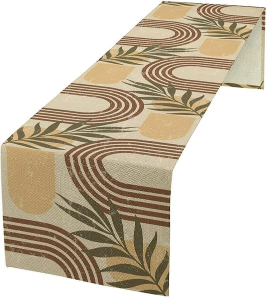 Mid Century Modern Table Runner Tropical Palm Leaves Boho Rainbow Decor for Dresser Coffee Table Dining Indoor Kitchen Wedding Holiday Picnic Party Camp 13x90in