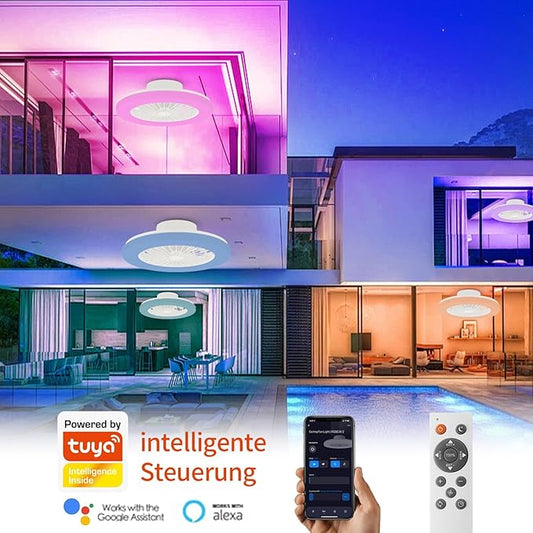 Modern LED Ceiling Light with Fan, RGB Ceiling Fan Lights, Ceiling Fan with lamp, 24 Ventilation speeds, infinitely dimmable Light for Living Room, Bedroom, Office, 3000-5500 K (White &19" & RGB)