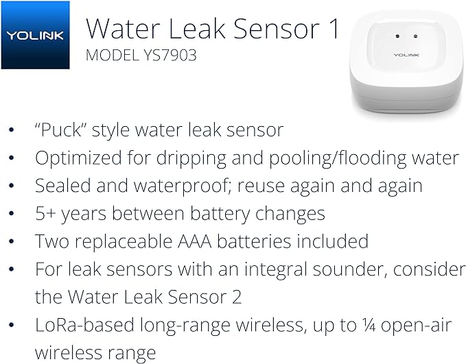 YoLink Water Leak Detector, 1/4 Mile World's Longest Range, Wireless Smart Water Leak Sensor, Alexa, IFTTT, Hub Required