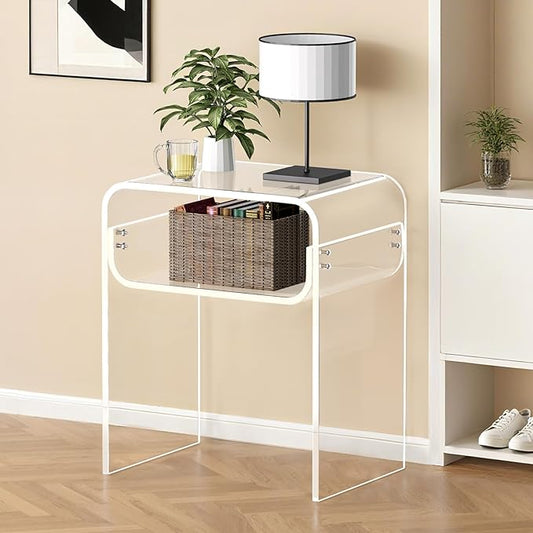 VEVOR Acrylic Side Table, 2-Tier Clear End Table with Storage Shelf, Modern Transparent Bedside Nightstand Lucite Desk for Bedroom, Living Room, Home Decor, 11.8" D x 15.7" W x 19.7" H