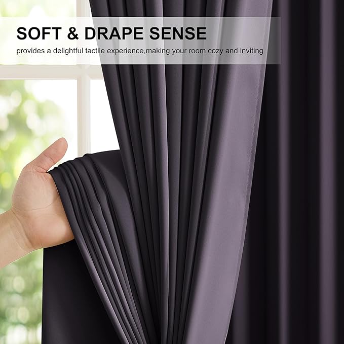 NICETOWN Purple Brown Blackout Curtain Panels, 52 x 84 Inches Rod Pocket Window Curtains with Black Liner for Nursery, Cold and Full Light Blocking Draperies, Style for Bedroom Living Room, 2 Pieces