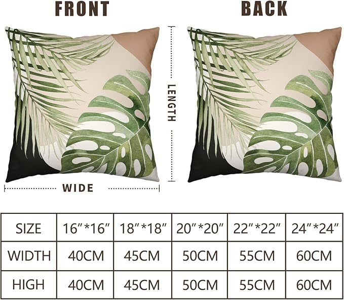 Tropical Palm Leaves Decorative Throw Pillow Covers 18x18 Inch Set of 2 Summer Green Banana Leaf Monstera Plant Pillow Cases Modern Farmhouse Outdoor Cushion Cases for Home Couch Sofa