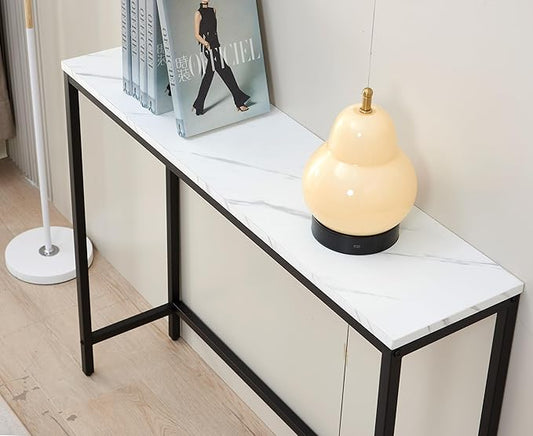 loglus Console Table for Entryway, Faux Marble MDF Sofa Table with Golden Frame (Single Layer, Black Frame)