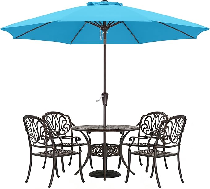 ABCCANOPY 11FT Patio Umbrella, Waterproof Table Umbrella with Push Button Tilt and Crank, 8 Ribs UV Protection Pool Umbrella for Garden, Lawn, Deck & Backyard (Turquoise)