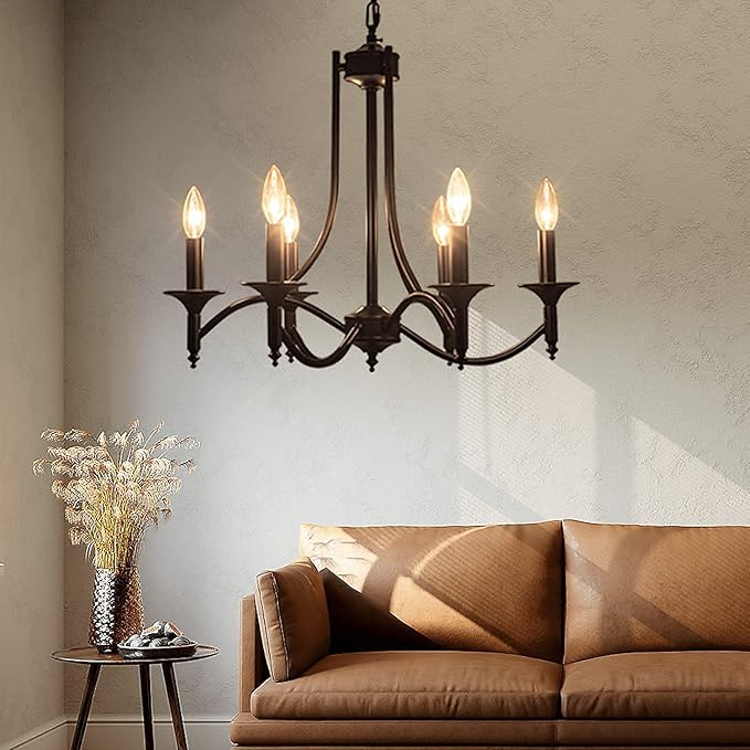 Black Farmhouse Chandelier Iron Chandeliers for Dining Room Light Fixture 6-Light Rustic Industrial Hanging Pendant Light for Kitchen Island Foyer Living Room Bedroom
