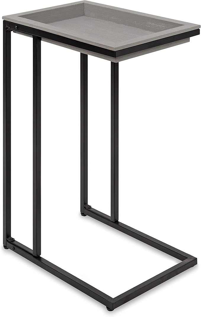 Kate and Laurel Lockridge Modern Farmhouse Side C-Table, 18.5" x 12" x 26.75", Rustic Gray and Black