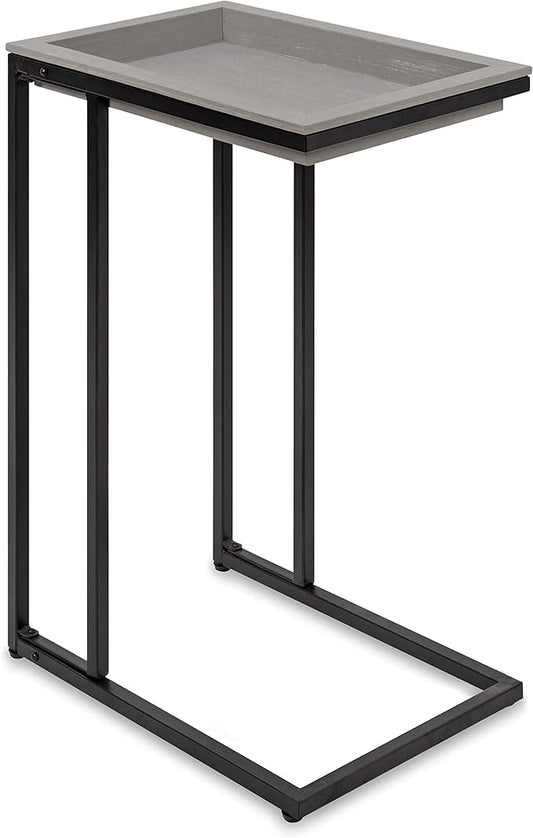 Kate and Laurel Lockridge Modern Farmhouse Side C-Table, 18.5" x 12" x 26.75", Rustic Gray and Black