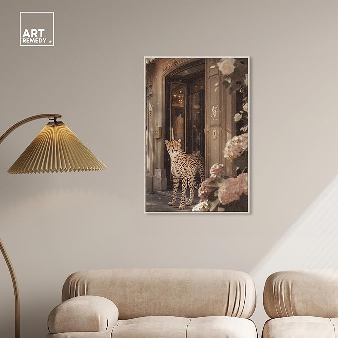 Art Remedy Cheetah at the Store Canvas Fashion Designer Wall Art, Silver Frame, 24" x 36"