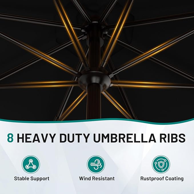 AreShark 9FT Valance Patio Umbrella, Outdoor Table Umbrella with Tilt and Crank, Outdoor Market Umbrellas W/ 8 Sturdy Ribs UV Protection for Garden, Deck, Backyard and Pool, Black