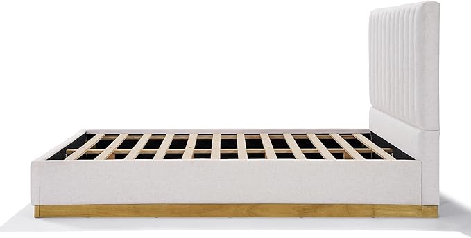Merax Queen Bed Frame Upholstered Platform Bed with Linen Headboard, Wing Edge Design/Non-Slip and Noise-Free/Wooden Slats Support/No Box Spring Needed/Easy Assembly,King