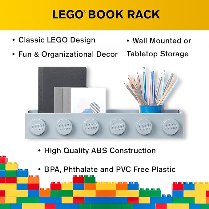 Room Copenhagen, Lego Book Rack - Decorative Floating Shelf Storage - Grey