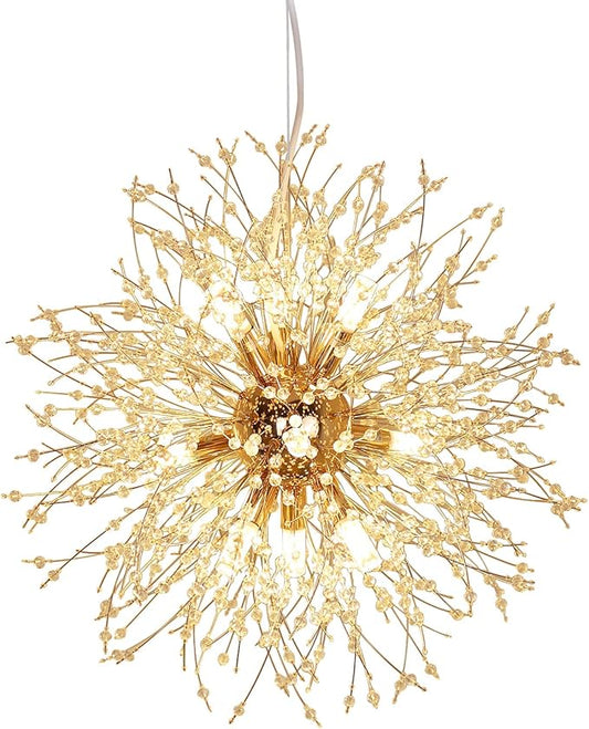 Depuley Modern Firework Gold Crystal Chandeliers, 9-Light Sputnik Dandelion Chandelier Light Fixture Pendant Lighting for Dining Room, Living Room, Bedroom, Kitchen, Restaurant(G9 Bulbs not Included)