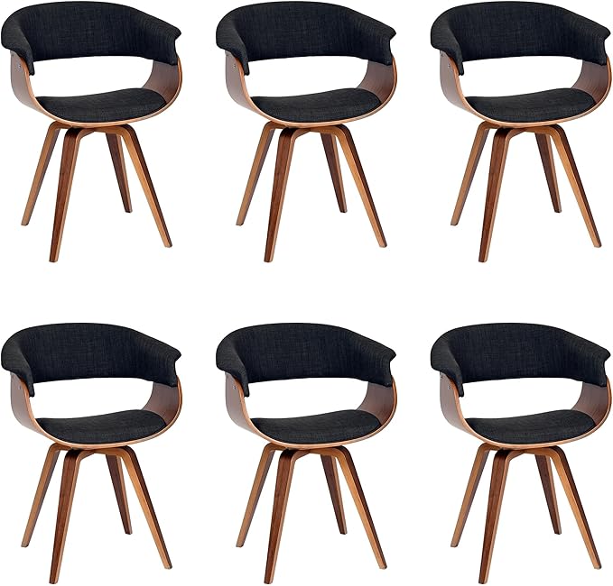 Armen Living Summer Modern Chair in Charcoal Fabric and Walnut Wood - Set of 6