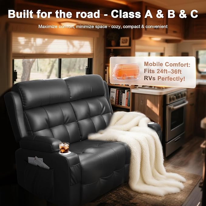 Loveseat Recliner, Oversized Reclining Loveseat, Massage Reclining Sofa With USB Port & Storage & Cup Holders, Recliner Couch, RV Wall Hugger Recliners Loveseat Clearance for Living Room & RV Camper