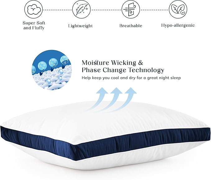 LUX Décor Gusseted Style Soft Hotel Pillows Set of 2 – for Side, Stomach & Back Sleepers - Down Alternative Hotel Bed Pillows – 100% Microfiber Cover, Virgin PSF Fill – Navy, King 36x18