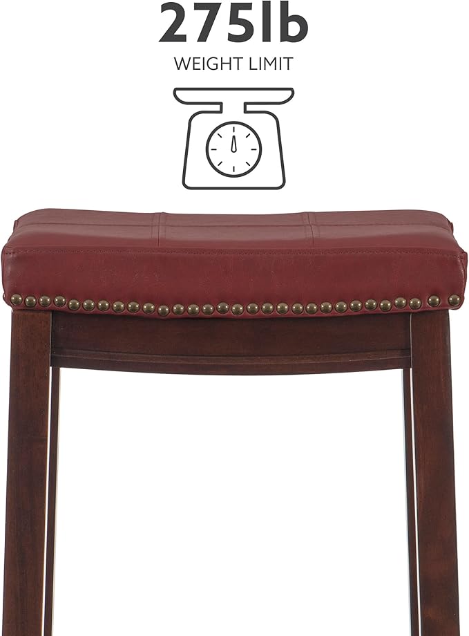 Linon Claridge Bar Stool, 32" x 18.75" x 13", Red