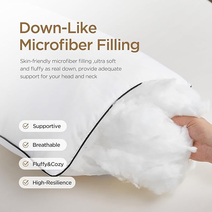 Acanva Bed Pillows Standard Size Set of 2, Fluffy 3D Down Like Filled, Machine Washable, Soft and Supportive for Side, Back or Stomach Sleepers