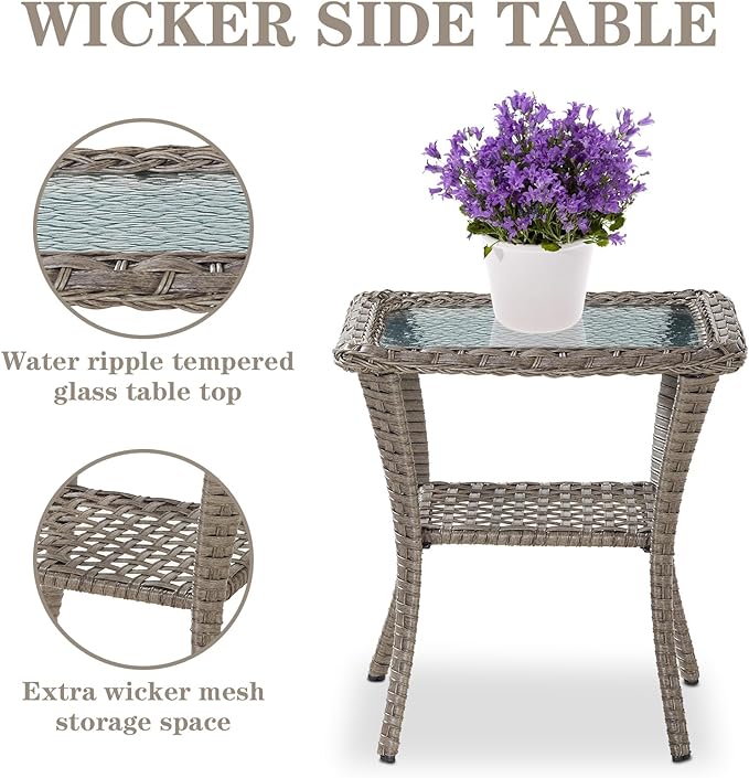 Belord 5 Piece Outdoor Conversation Patio Furniture Set - All-Weather Wicker Patio Rocking Chairs with Loveseat Glider Chair and Coffee Table for Patio Deck Porch Backyard Gray Wicker Blue Cushion