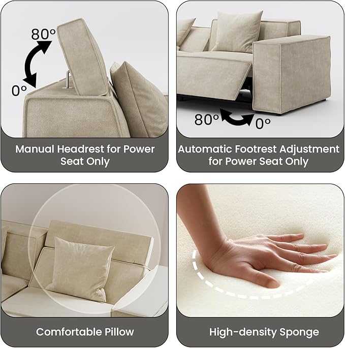 85" Power Sofa,Modular Sectional Couches for Living Room, Modern Large Reclining Loveseat, Comfy Velvet Cloud Couch with Deep Seat, Pet Friendly, Free Combination for Home(Beige)