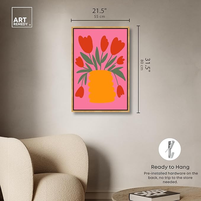 Art Remedy Bright Romantic Tulips Canvas Boho Colorful Wall Art, Gold Frame, 20" x 30"