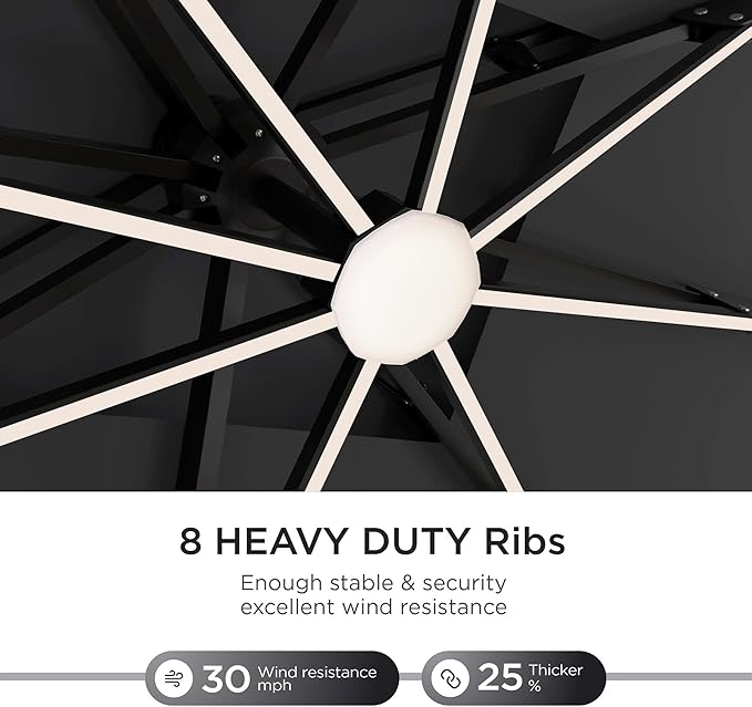 Deconk 10' X 13' Patio Umbrella with LED Lights Outdoor Cantilever Large Rectangle Offset Umbrellas Heavy Duty Aluminum Double Top with 360-degree Rotation for Pool Garden Deck, Black