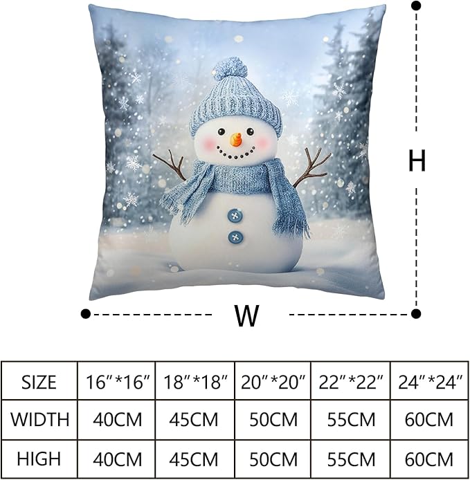 Blue Snowman Throw Pillow Covers Winter Pillow Covers 24x24 Snowflakes Pillow Case Double Sided Printing Cushion Case for Home Decor Couch Sofa Set of 2