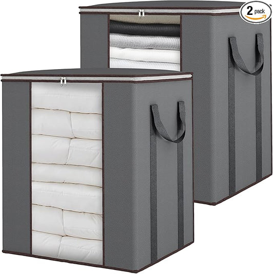 Fixwal Extra Large Blanket Storage Bags 120L 2 Pack Comforter Storage Bags with Reinforced Handles Breathable Clothes Storage Containers for King Comforter Bedding Pillow Sheet Grey
