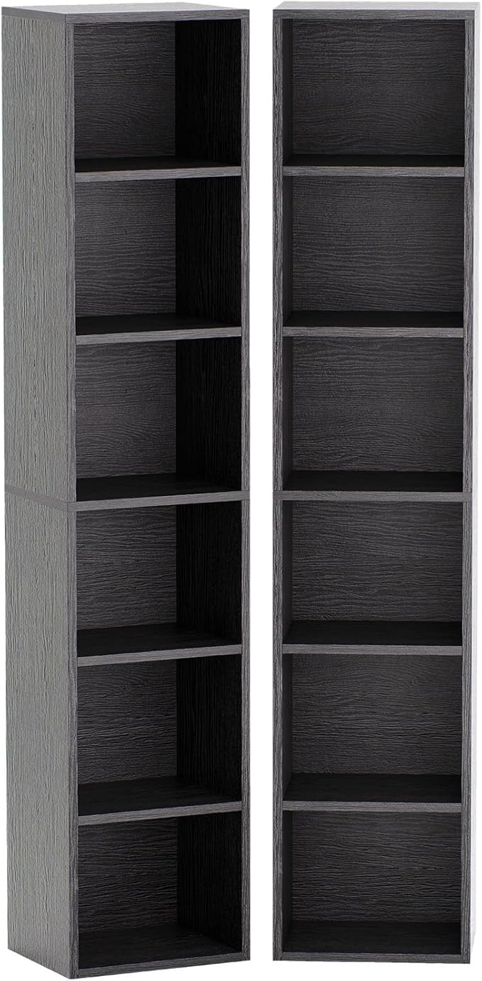 71.5" Tall Bookshelves and Bookcases Set of 2, 6 Tier Display Storage Shelves Home Decor Furniture for Home Office, Living Room, Bed Room (Black, 11.8" Narrow)