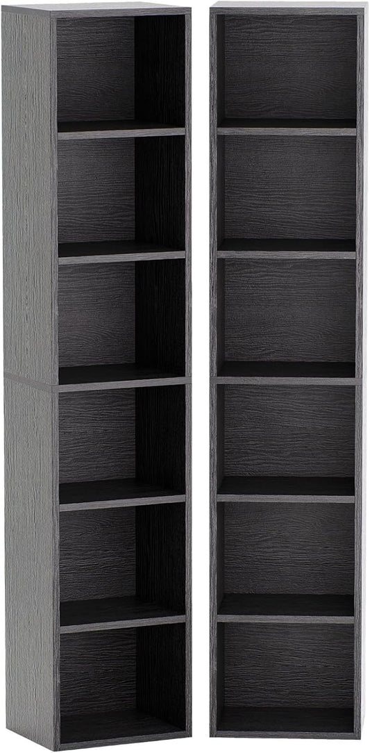 71.5" Tall Bookshelves and Bookcases Set of 2, 6 Tier Display Storage Shelves Home Decor Furniture for Home Office, Living Room, Bed Room (Black, 11.8" Narrow)