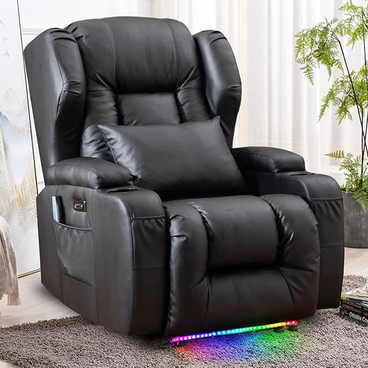 SAMERY Power Recliner Chair, Electric Wall Hugger Recliner Chair Reclining Sofa Home Theater Seating for Living Room with Massage & Heat, USB, LED Lights, Cup Holders, Side Pockets, Lumbar Pillow | 1-Inch Wall Hugger, Extra Wide Seat, Full Body Comfort...