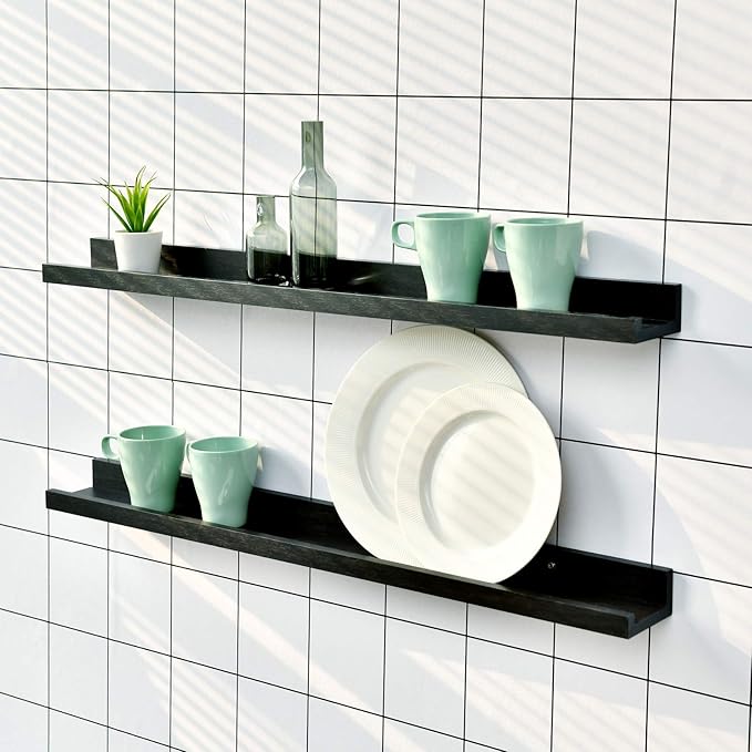 WELLAND Vista Photo Ledge Picture Display Wall Shelf Gallery, 48-inch, Set of 2, Espresso