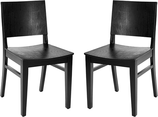 Flash Furniture Naples Commercial Solid Wood Dining Chair, Curved Backrest, Sturdy Mortise and Tenon Construction, Set of 2, Black
