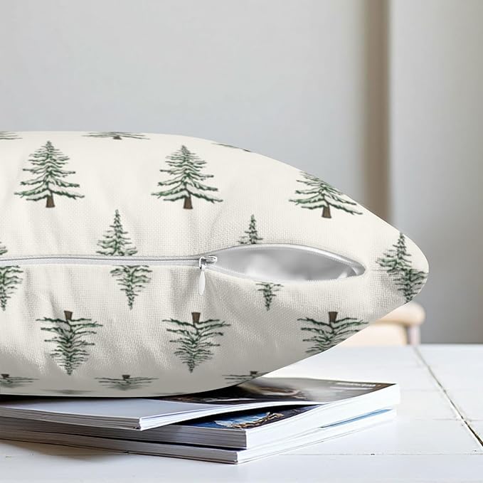 Christmas Tree Throw Pillow Covers Green White Xmas Pillow Cases 24x24 Inch Set of 2 Vintage Rustic Outdoor Seasonal Pillowcase Winter Holiday Farmhouse Decoration for Home Couch