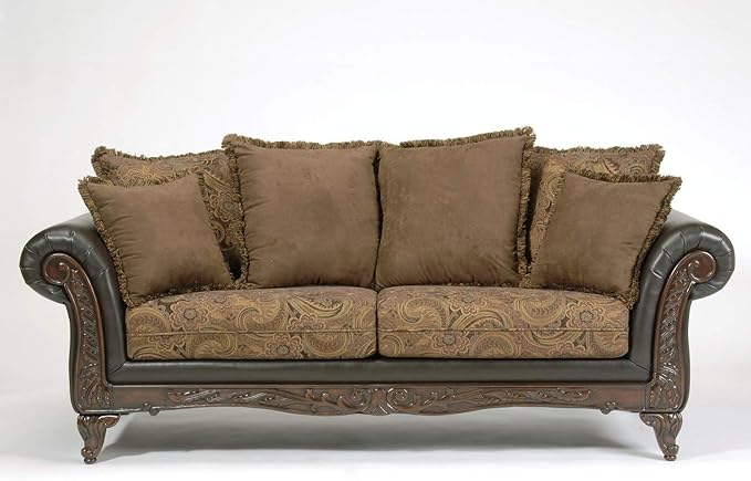 Roundhill Furniture San Marino 2-Tone Fabric Loveseat, Chocolate & San Marino 2-Tone Fabric Sofa, Chocolate