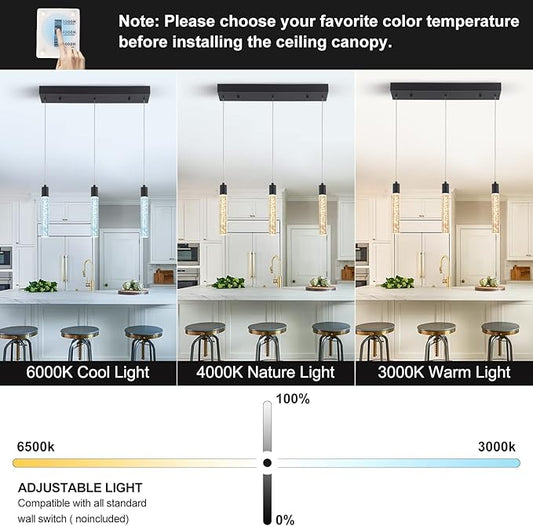 3 Pendant Lights Kitchen Island Modern Pendant Light with Adjustable Height - Clear Cylinder Island Lights, 3000-6000K Dimmable Kitchen Pendant Lighting for, Dining Room, Bar Counter