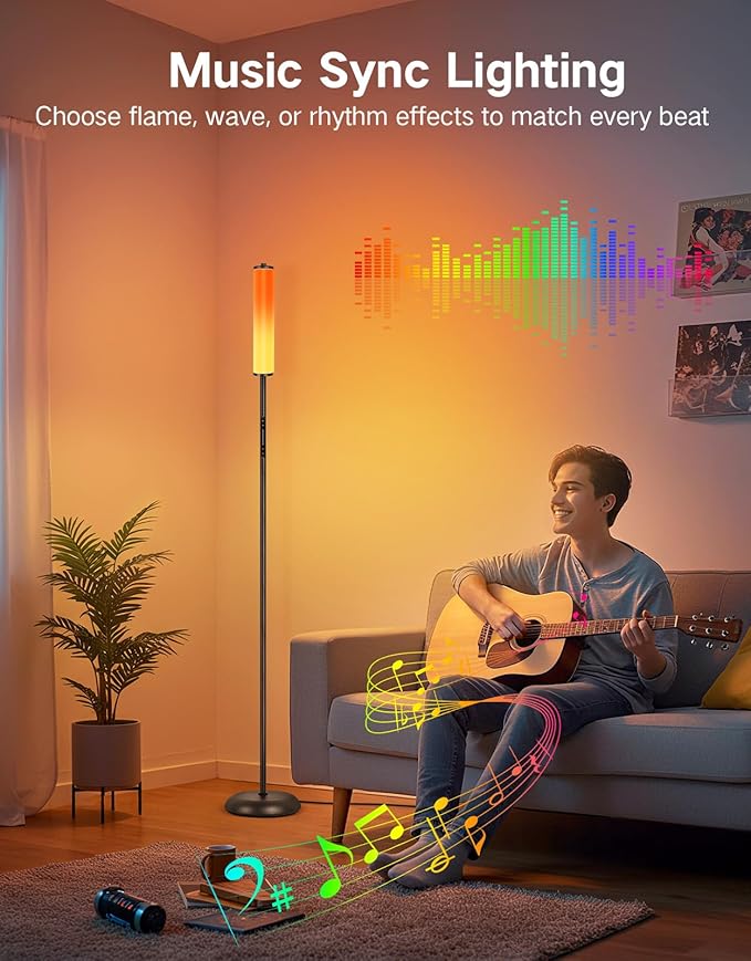 OUTON Bright LED Floor Lamp with Remote, Touch & APP Control, 1500LM 65" Tall Smart Standing Lamp, Color Changing Ambient Lighting, Music Sync, Modern Corner Lamps for Living Room, Bedroom, Black