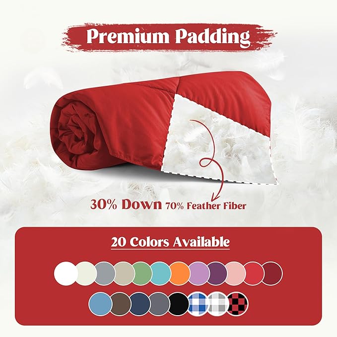 puredown® Soft Feather Down Throw Blanket Lightweight Packable Couch Throw for Indoor and Outdoor Use,Throw 50"X70", Fiery Red