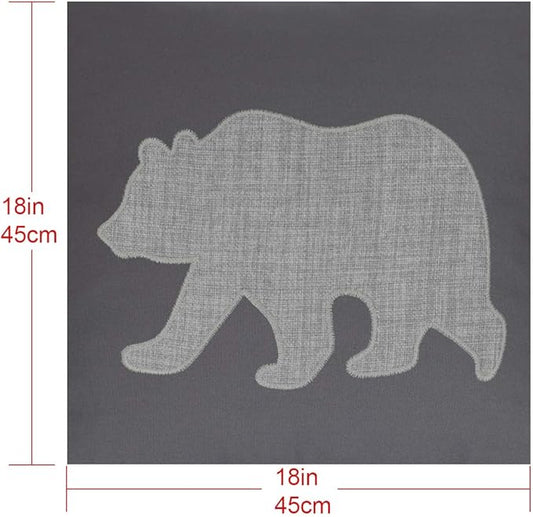 Bear Pillow Covers Decorative Cotton Linen Embroidered Cushions Covers 18x18 Inches (Grey)