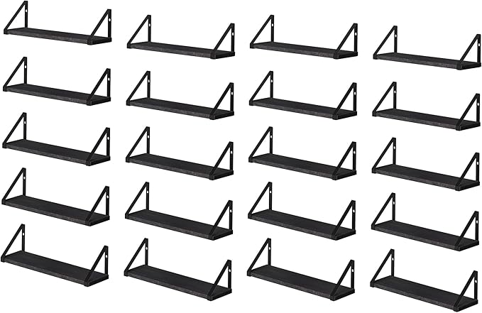 Wallniture Ponza 17'' x 4.5'' Floating Wall Shelf Bathroom, Small Wood Book Shelves for Wall Storage, Wall Mounted Shelf, Dining Room, Bedroom, Living Room, Office & Kitchen Organization, Black, 20pcs