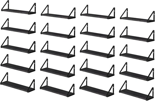 Wallniture Ponza 17'' x 4.5'' Floating Wall Shelf Bathroom, Small Wood Book Shelves for Wall Storage, Wall Mounted Shelf, Dining Room, Bedroom, Living Room, Office & Kitchen Organization, Black, 20pcs