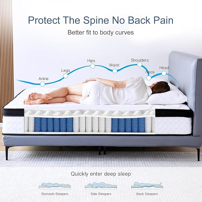 Queen Mattress, 10 Inch Queen Size Memory Foam Hybrid Mattress in a Box with Individual Pocket Spring for Motion Isolation & Strong Edge Support & Pressure Relief, CertiPUR-US,100 Nights Trial